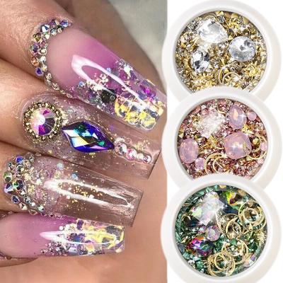 China 3d Nail Art DIY Decoration 1 Box Crystal Glass Nail Large Rhinestones Metal For Riveting Shiny Stones 3D DIY Tips Charm For Nail Art Decorations for sale