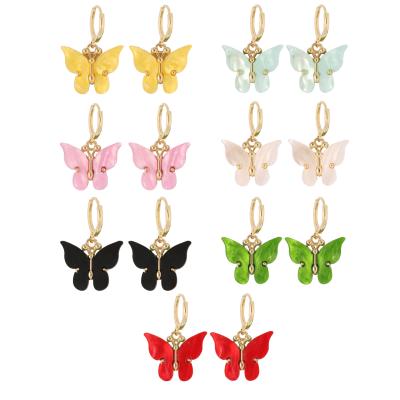 China Creative Cute Fashion Butterfly Icon Acrylic Hinged Earrings in Multi Colors for Women for sale