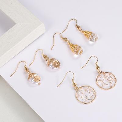 China Fashion TRENDY Design Handmade Woven Pearl Drop Wire Earrings For Women Ladies for sale