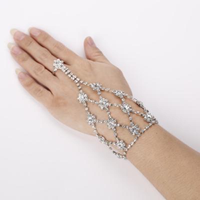 China Romantic Fashion Cavity Crystal Glass Rhinestone Bracelet With Silver Rings Hand Ornament Wedding Accessories for sale