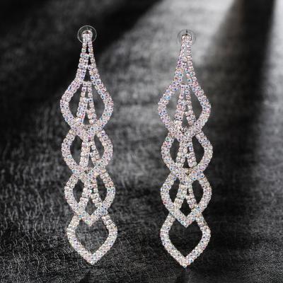 China TRENDY Bridal Wedding Gorgeous Long Post Rhinestone Rhinestone Earrings for sale