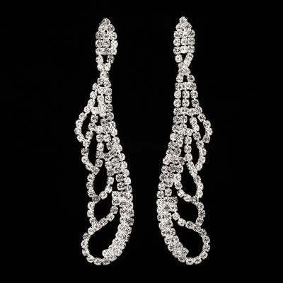 China Hot High Quality FASHIONABLE Long Bridal Gorgeous Feather Ring Loop Crystal Wedding Post Rhinestone Earrings for sale