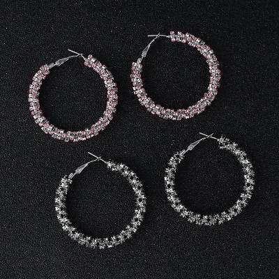 China New TRENDY C-Shape Round Circle Stones Full Wrapping Rhinestone Earrings Women Jewelry for sale