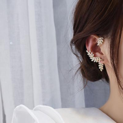 China Fashion TRENDY Leaf Cuff Leaf Amazon Brass Crystal Zircon Ear Clips With Earring Post For Women Young for sale