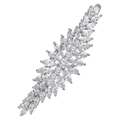 China Bridal Luxury High Quality Cubic Zircon Leaf Hair Clip Sketch CZ Marquis Stone Bridal Hair Clips Bobby Pins For Wedding for sale