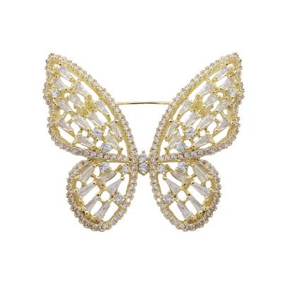 China Cubic Zircon In Fancy High Quality Cubic Zircon Copper Butterfly Hollowed- Out Work Gold Brooches Pins Silver For Women's Gift, Girl's Party for sale