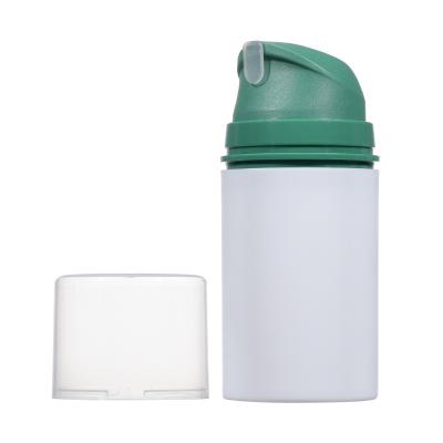 China Custom Cosmetic 35ml 50ml 75ml 100ml Matte White And Green Cosmetic Vacuum Airless Pump Bottle for sale