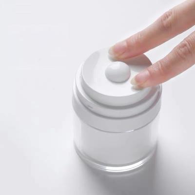 China 15g 30g 50g Cosmetic Airless Cream Jar Refill Eyecream Cosmetic White Plastic Airless Cream Bottle Skin Care Jar for sale