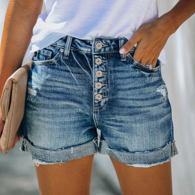 China QUICK DRY casual ripped solid denim tassel distressed waist jeans short pants ladies top women's shorts for sale