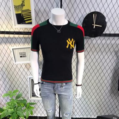 China 2022 OEM and ODM custom men's Anti-wrinkle LOGO sweater sweater knitwear jacquard short sleeve knitted sweater men T-shirts sweater men spring for sale