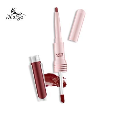 China Waterproof 2 in 1 Wholesale Waterproof Matte Lip Gloss Private Label Double Head Lipstick Lip Liner Liquid Lip Gloss for sale