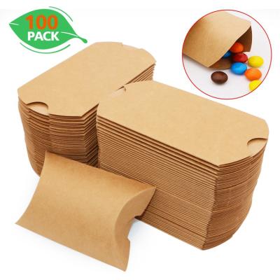 China Custom Recyclable Eco-friendly Brown Logo Candy Gift Paper Box Kraft Paper Pillow Box for sale