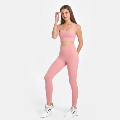 China Seamless Anti-UV Bra And Yoga Top Sleeve Sports Top Pants Set Fitness Suit Long Sleeve Yoga Suit for sale