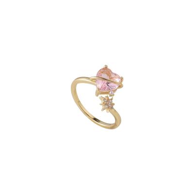 China FASHIONABLE Japanese Cute Luxury Sweet Girl Zircon Star Pearl Love Light Pink MISSNICE Open Index Finger Ring for sale