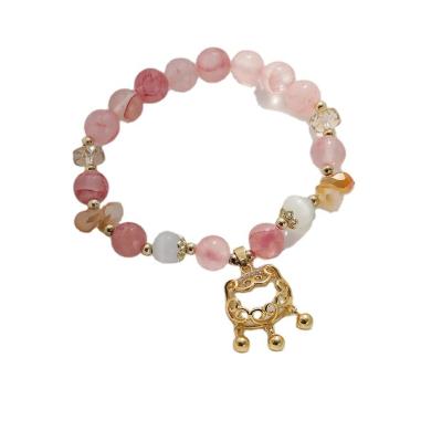 China FASHIONABLE peace lock stone moon MISSNICE lock changming bracelet for female students Korean simple pink crystal beads opal bracelet for sale