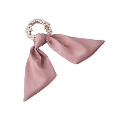 China Japanese satin fabric MISSNICE pearl bow knot hair ring low romantic french rope ponytail and sweet Korean hair accessories for sale