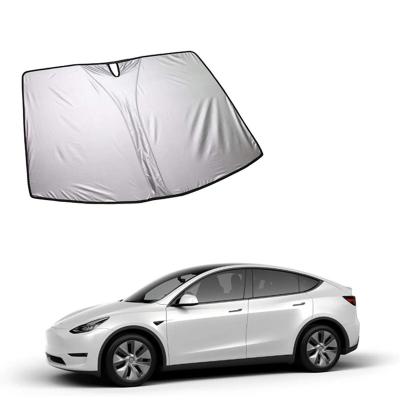 China Wholesale Front Windshield Double Layer Light Block Sun Umbrella Blocking Fabric Sun Shade Designed For Tesla Model 3/y for sale