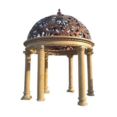 China Farmhouse Yellow Granite Carving Natural Marble Stone Garden Gazebo for sale