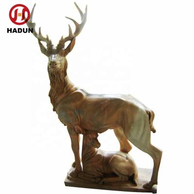 China Life Size Carved Marble Eco - Friendly Red Garden Deer Sculpture for sale