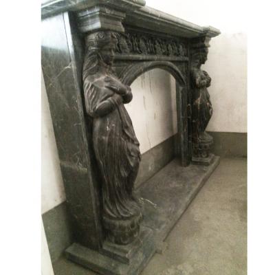 China Contemporary Black Marble Carving Figure Statue Stone Fireplace Western Mantel for sale