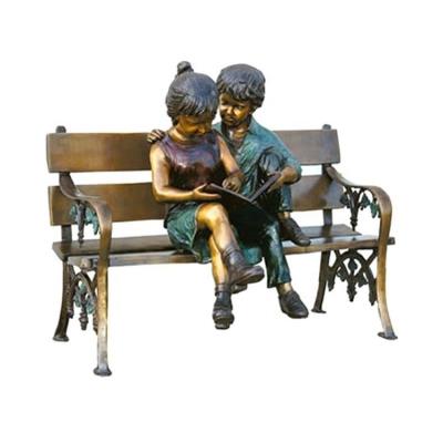 China Europe Children Reading Book School Decorative Bronze Statue for sale