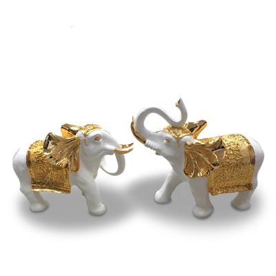 China Europe Artificial Gold /Silver Plated Couple Animal Elephant Resin Statue Figurine Sculpture Home Decoration Craft for sale