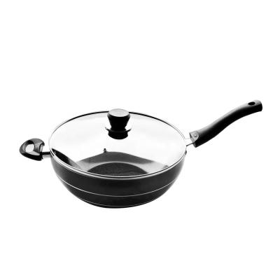 China Sustainable Kitchen Casserole With Cookware Glass Aluminum Marble Coating Black Nonstick Induction Lid Wok 30cm for sale