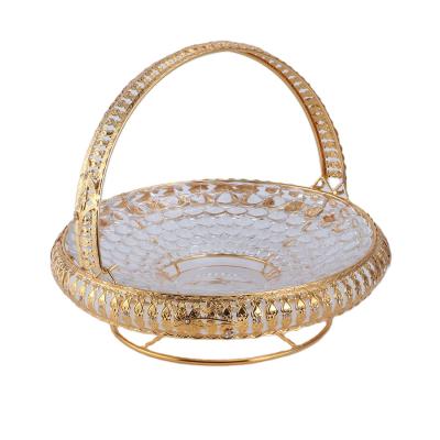 China Sustainable Wholesale Iron Hanging Fruit Basket With Golden Ice Metal Wire Food Storage Rack for sale