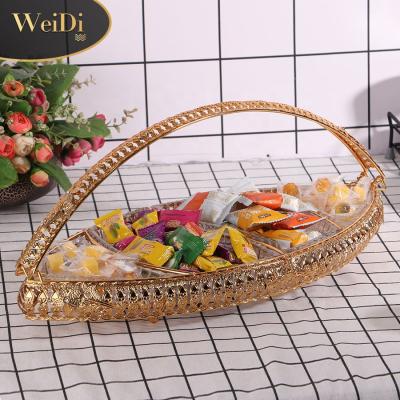 China Sustainable Wholesale Iron Hanging Fruit Basket With Golden Ice Metal Wire Food Storage Rack for sale