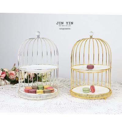 China Wholesale Viable Wire Iron Metal Shape 3 Tiers Cage Fruit Cake Rack Deco Hanging Tray Basket with Gold Ice Storage Rack for sale