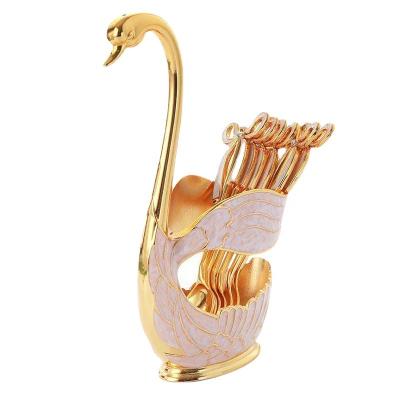 China Viable Fashion Ingenious Decorative Metal Gold Swan Tea Spoon 6pcs Sets for sale