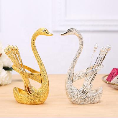 China Fashionable Ingenious Decorative Metal Swan Fruit Spoon 6pcs Zinc Alloy Fork Sets Gold Silver Color for sale