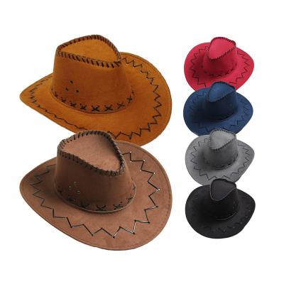 China Wholesale Cowboy Fashion Faux Suede Hat Leather Suedette Wide Brim Mexico Sombreros Large Travel Cowboy Cowgirl Hat Party Hat for sale