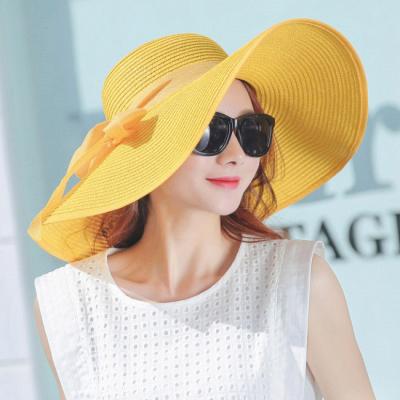 China Fashion Straw Hat Large Wide Brim Straw Floppy Hat Summer Sun Visor Hat Beach Stock Women's Paper Sun Visor Hat Wide for sale