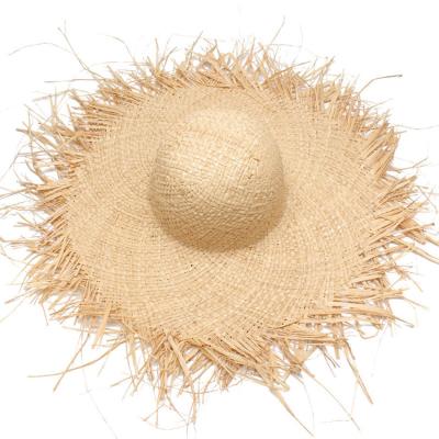 China Beach Stock Women's Raffia Straw Hat Large Wide Rough Overflow Straw Hat Beach Summer Sun Soft Visor Wide Brim Hat for sale