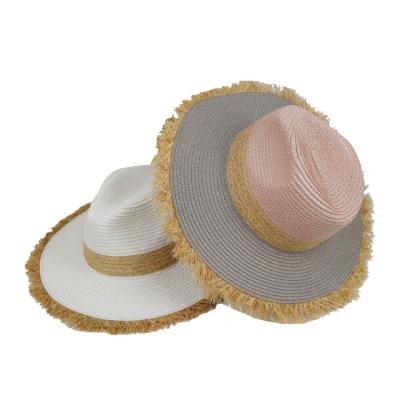 China Beach Stock Ladies Summer Straw Hats For Women Beach Sun Hats Floppy Sun Hat With New Brim Lace Trimming for sale