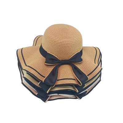 China Current Image Women Model Fashion Shows Wave Overflow Straw Hat Sun Visor Beach Floppy Wide Sun Hat for sale