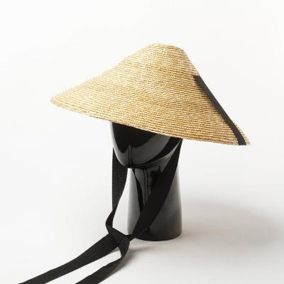 China Image Women Pyramid Wheat Straw Hat For Catwalk Fashion Brim Straw Floppy Hat Summer Sun Visor Wide Wide Beach Hat for sale