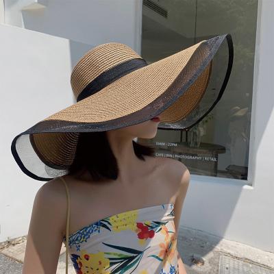 China Picture Women Straw Hat for Catwalk Fashion Brim Straw Floppy Hat Summer Sun Visor Rough Beach Hat for sale