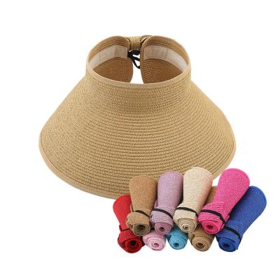 China Straw Hats Portable Paper Straw Sun Visor Sun Visor Straw Hats Portable Paper Straw Sun Visor Sun UV Foldable Beach Hat Summer Women Wide Brim Hat for sale