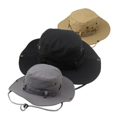 China Fashion Mens Tactical Bucket Hat Climbing Hunting Sun Visor Sports Cover Wide Brim Fisherman's Hat With Windproof Rope for sale