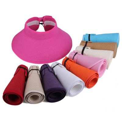 China Portable Straw Hats Foldable Straw Visor Cap Airtop Wide Brim Hat Paper Sun Visor Women Beach Sun Visor for sale