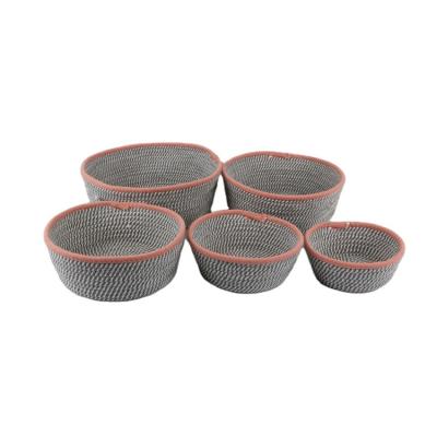 China Durable High Quality Customs Handled Hand - Woven Large Woven Cotton Rope Storage Basket for sale