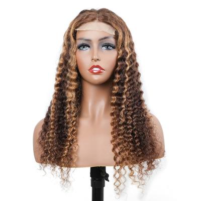 China Soft/easy to wear water wave 13x4 lace up hair wigs P4/27 density wigs 180% headband water wave wig short hair for sale