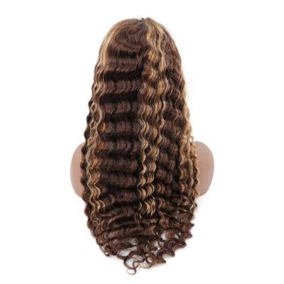 China Soft/Easy To Wear Water Wave Wig Hair 30 In 100% Raw Indian Human Hair 13x4 Lace Frontal Wig P4/27 Front Wig Water Wave for sale