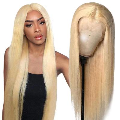 China Soft/Easy to Wear 13x4 613 Honey Blonde 180 Density Brazilian Virgin Hair Russian Virgin Hair Vendor HD Lace Closure Natural Straight Front Wig for sale