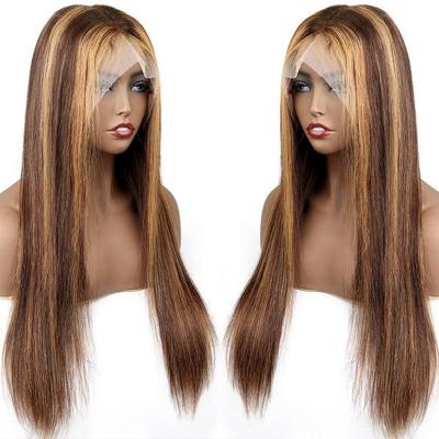 China Soft/Easy to Wear Natural Hair Wigs Ombre Color P4/27 Straight Swiss 13x6 Lace Frontal Human Hair Wigs for sale