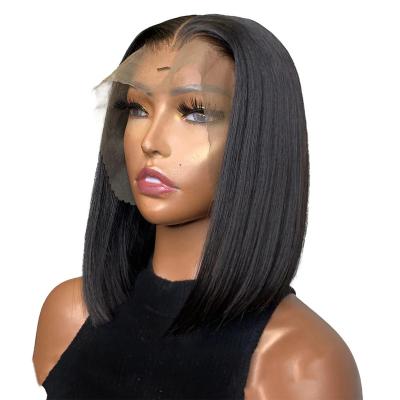 China Soft/Easy to Wear Short Straight Transparent Bone Human Hair Wig Closure Wig 4x4 Lace Up Remy Indian Brazilian Hair Wigs For Women for sale