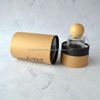 China Wholesale 30ml Cylinder Roll Bottle Eco-friendly Recyclable Air Freshener Roll On Glass Bottle With Customized Wooden Cap And Cylinder Box for sale