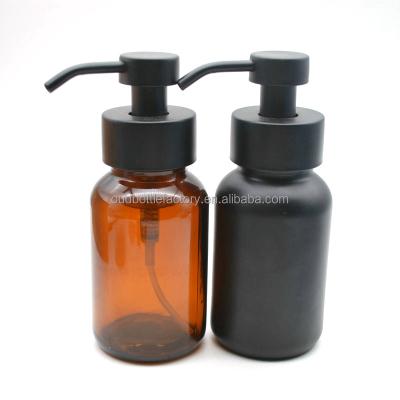 China Amber Stainless Steel Glass Personal Care Empty Lotion Pump / Foam Pump Bottle Soap Dispenser 250ml Bottle for sale